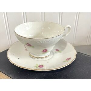 Vintage‎ Pink Rose Pattern Royal Kent Bone China Tea Cup and Saucer READ